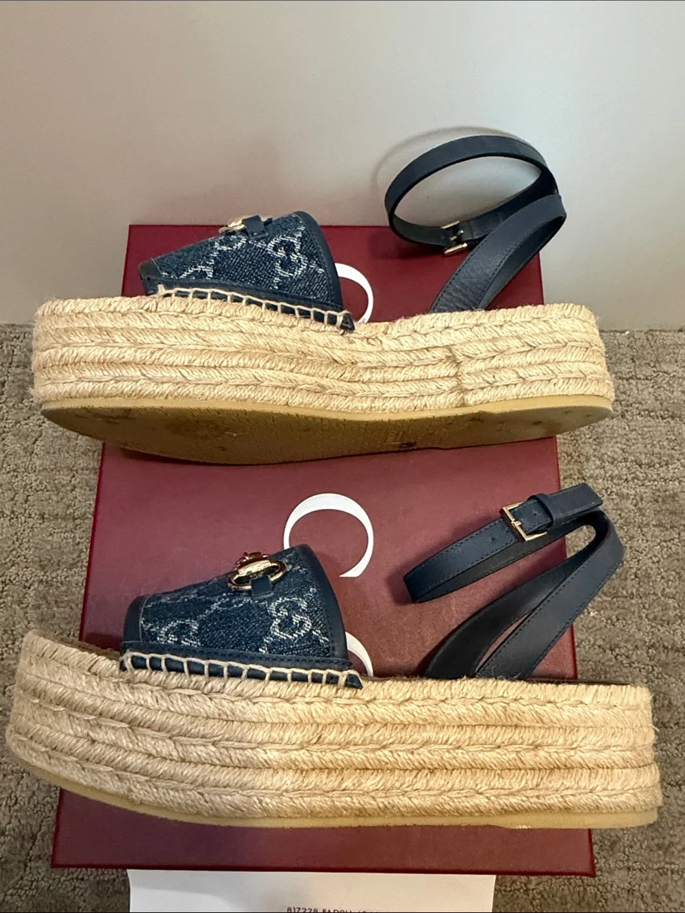 Gucci Women's Blue Denim Espadrille Platform Sandals